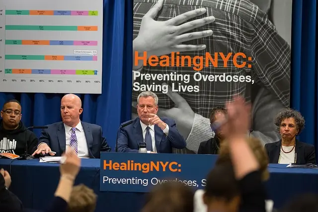 Mayor de Blasio announcing HealingNYC in March.
